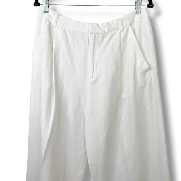 Zara NWOT White Cotton Linen Ultra High Pleated Wide Leg Trouser Pants Large - Picture 3 of 8